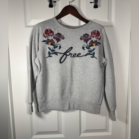 Wilfred Free Cropped Crew Neck Sweat Shirt Embroidered Gray Floral Size Xsmall - Picture 1 of 7